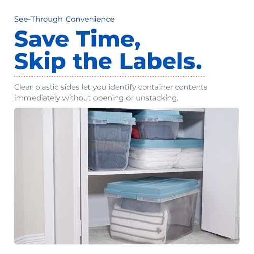 Hefty Hi-Rise Storage Bin with Lid, 18 Quart, Smoke Blue, 8 Pack | Stackable Plastic Container Tote for Home, Office, and Classroom Organization - size: 18 QT - 8 Pack