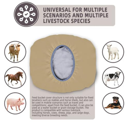 2-5 Gallon Horse Bucket Cover, Waterproof Horse Feed Bucket Cover, Lightweight and Easy to Use (Excluding Bucket, Khaki) - color: Khaki