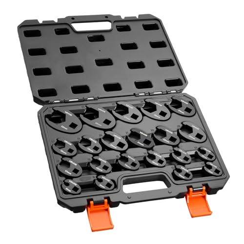VEVOR Crowfoot Wrench Set, 1/2" and 3/8" Drive, 21-Piece Metric Dual-Drive Flare Nut Crows Foot Wrenches, with Storage Case, Dual Size Markings on Tools and Case, for Maintenance - size: 1/2" 3/8" 21 PCS