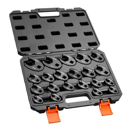 VEVOR Crowfoot Wrench Set, 1/2" and 3/8" Drive, 21-Piece Metric Dual-Drive Flare Nut Crows Foot Wrenches, with Storage Case, Dual Size Markings on Tools and Case, for Maintenance - size: 1/2" 3/8" 21 PCS