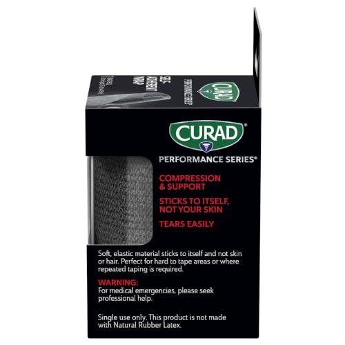 CURAD Performance Series Self-Adherent Athletic Wrap, Black, 3 inches x 5 yards, Compression Support for Sports Injuries, Joint Stability, and Muscle Recovery - size: 1 Count (Pack of 3)