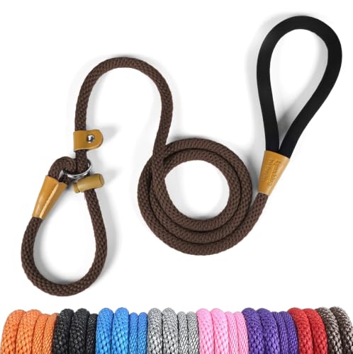 Dog Leash Slip Lead Braided Rope Pet Training Loop Leashes 5ft 6ft 8ft - color: Brown