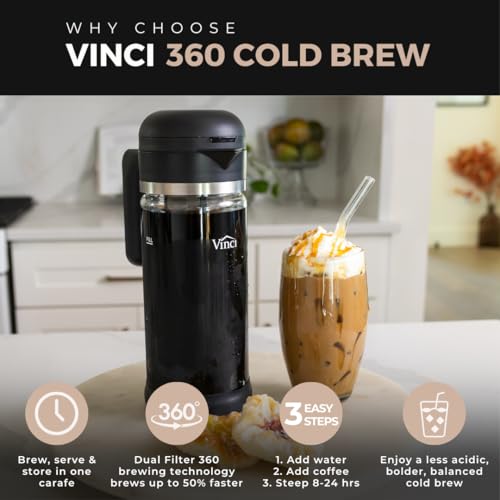 VINCI Cold Brew 360 Dual-Filter Iced Coffee Maker, 47 oz Glass Pitcher - size: 1.4 Liters - Glass Pitcher