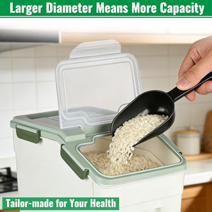 Rice Container 25 lbs Large Bulk Flour Sugar Storage Holdhouse Plastic Grain Cereal Dry Goods Bin with Spoon and Measuring Cup for Kitchen Pantry Organization - Green - color: Green