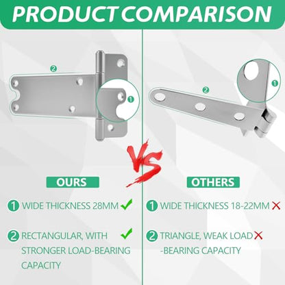 8 in T-Strap Shed Door Hinges,4 Pack Heavy Duty Tee Hinge, 300 Lbs Capacity - color: Silver, size: 8 in -4 pcs