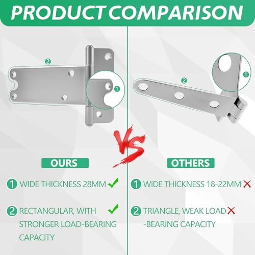 8 in T-Strap Shed Door Hinges,300 Lbs Capacity, 6 Pack Heavy Duty Tee Hinge - color: Silver, size: 8 in -6 pcs