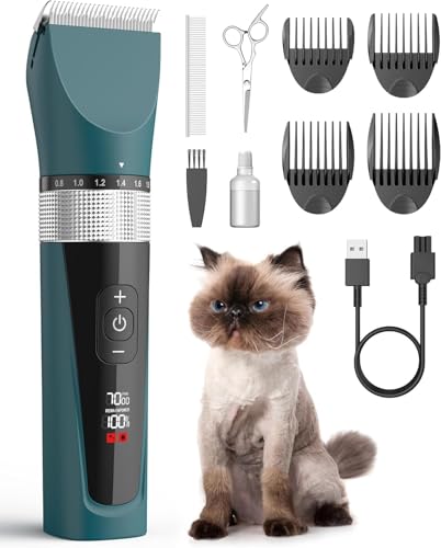 oneisall Cat Clippers for Matted Hair, 5-Speed Quiet Cat Grooming kit - color: Green