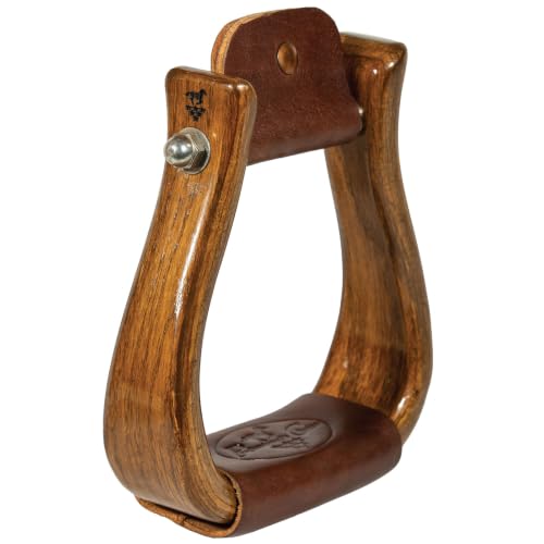 Professional's Choice Wood Horse Riding Stirrups | Leather Tread, Stainless Steel Hardware, Smoothed Edges, Glossy Western Finish - color: Medium Wood, size: 2"