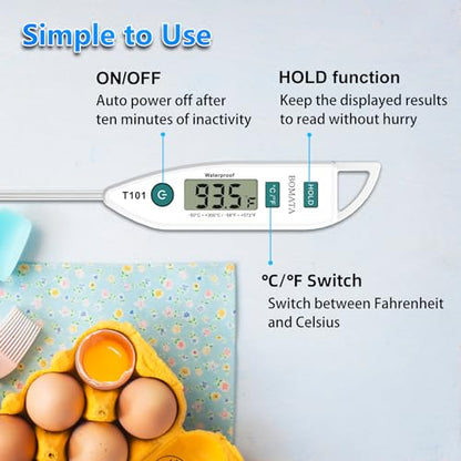 BOMATA Digital Water Thermometer for Liquid, Meat, Cooking, IPX7 Waterproof | Instant Read Food Thermometer, 5in Long Probe for Candle, Water, Meat, BBQ! T101 (White Color)… - color: White