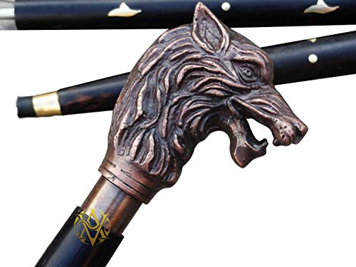 Brass Handle Victorian Telescope Foldable Wooden Walking Stick Cane Ideal Vintage Gift Men Women Father/Mother - style: Wolf