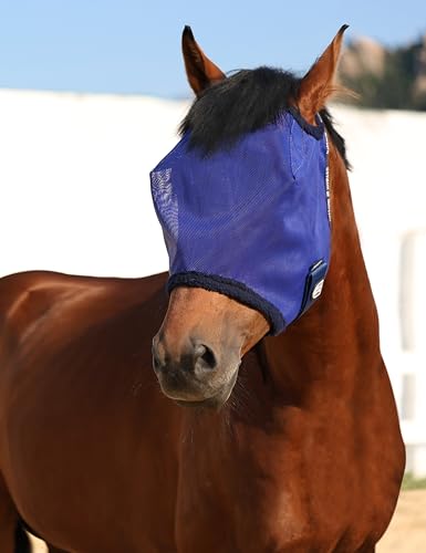 Harrison Howard All Round Mesh Horse Fly Mask UV Protective with Fleece Padded Edging Deep Navy XL - color: Deep Navy, size: X-Large (Warmblood)