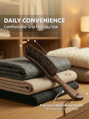 TAKAVU Horsehair Clothes Brush for Suits, Large Walnut Wood Handle | Lint Brush for Coats, Cashmere, Wool, Velvet & Suede Upholstery, Hats & Jackets, Natural Bristle Garment Care - color: Walnut