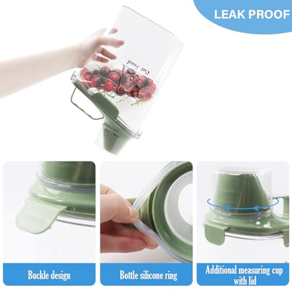 Pet Food Storage Container with Measuring Cup and Pour Spout - Airtight, Leakproof, Portable Cat Food Dispenser - Green - color: GREEN CAT