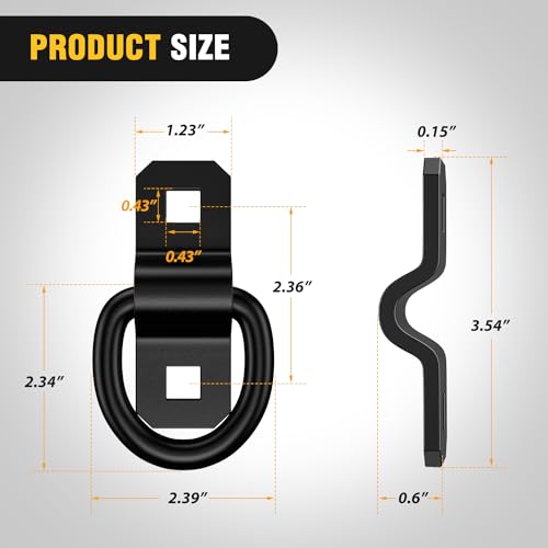 Nilight 6Pcs 3/8” Steel Heavy Duty Truck Tie Down Anchors | 6000 Pound Tie Down Rings Hooks for Trucks Trailers Boats RV Campers Vans Kayaks Motorcycles Deliveries ATVs,Black - color: 3/8" 6Pcs Black
