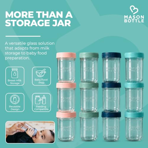 Mason Bottle Glass Breastmilk Storage Jars with Airtight Lids, 4oz,12-Pack - size: 4oz Jar Set (12 Pack)