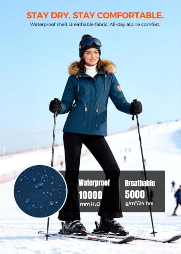 wantdo Women's Waterproof Ski Jacket Warm Fleece Lined Snow Winter Coat - color: Navy, size: Large