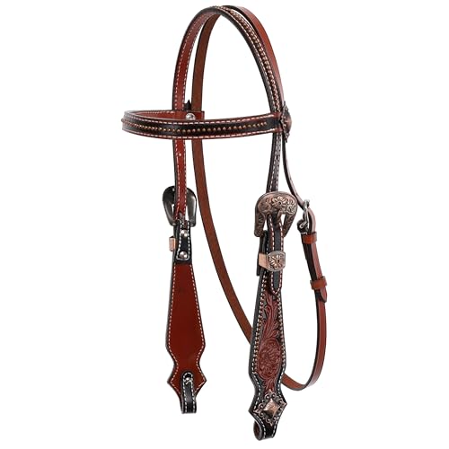 Showman Tooled Leather Headstall & Breast Collar Set w/Brushed Copper Accents, Average Full Size Horse