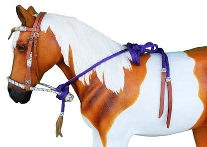 Horse Western Knotted Bosal Rawhide Hanger Headstall w/ Braided Reins 78J04 - color: Brown Purple