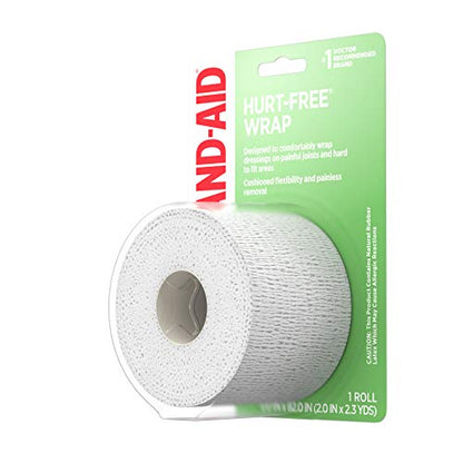 Band-Aid Brand of First Aid Products Hurt-Free Self-Adherent Elastic Wound Wrap for Securing Dressings On Post-Surgical Wounds, Joints, or Other Hard-to-Fit Areas, 2 in by 2.3 yd - style: Hurt-Free Wrap