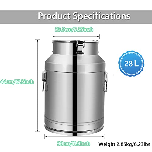 Fulgutonit Milk Can 28L/7.8 Gallon Stainless Steel Milking Jug Container