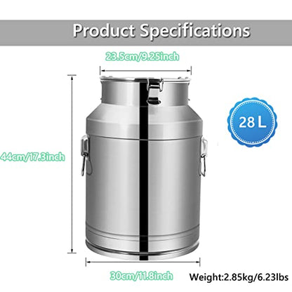 Fulgutonit Milk Can 28L/7.8 Gallon Stainless Steel Milking Jug Container