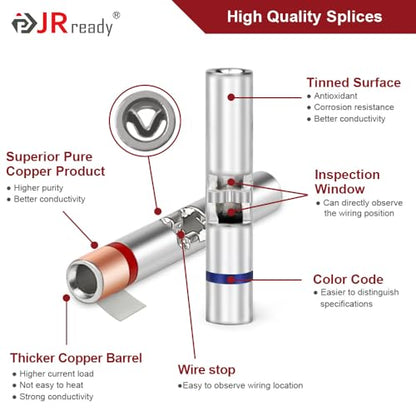 JRready 200 PCS Wire Connectors Heat Shrink IP68 Waterproof 26-20 AWG Crimp Splicing Butt Terminal and 3:1 PE Tube Insulation Butt Splicing Water Proof Red Wire Connectors ST6388-20-100 - color: 20# 100 Pairs