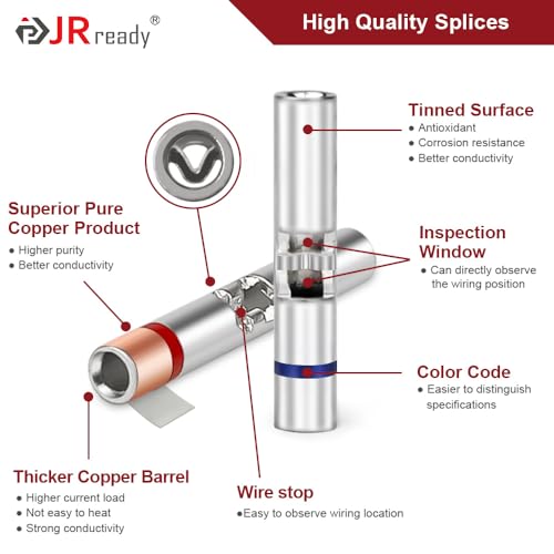 JRready 200 PCS Wire Connectors Heat Shrink IP68 Waterproof 26-20 AWG Crimp Splicing Butt Terminal and 3:1 PE Tube Insulation Butt Splicing Water Proof Red Wire Connectors ST6388-20-100 - color: 20# 100 Pairs