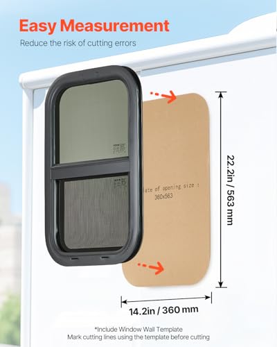 VEVOR Vertical RV Window, 14" W x 22" H, Black Tinted Sliding Window with Net Screen & Trim Ring, Fits 15/16" - 1 3/4" Thickness Wall, DOT Approved for RVs, Trailers, Campers, and Cargo Trailers - size: 14x22in, style: Vertical