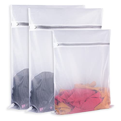SUERIV Laundry Mesh Bag-Heavy Duty Fine Mesh Wash Bag for Washing Machine-Supper Zipper Net Laundry Bag for Travel,Lingerie,Sweater,Garment,Undergarment （1M+2L）
