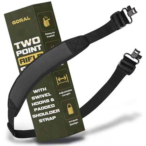 GORAL 2-Point Rifle Sling Strap with Swivels Hooks, Gun Sling with Padded Shoulder Strap Length Adjuster and Two Points Secured Swivel for Outdoors, Hunting and More