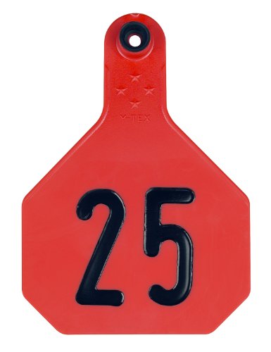 YTEX 4 Star Large Red Cattle Ear Tags Numbered 76-100