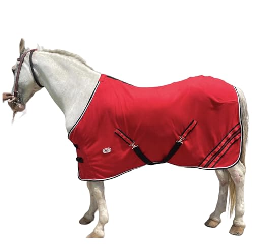 Majestic Ally Anti Pill Fleece Horse Blanket/Sheet with Silver Braided Rope (Red, 76) - color: Red, size: 76