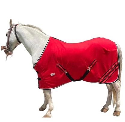 Majestic Ally Anti Pill Fleece Horse Blanket/Sheet with Silver Braided Rope (Red, 76) - color: Red, size: 76