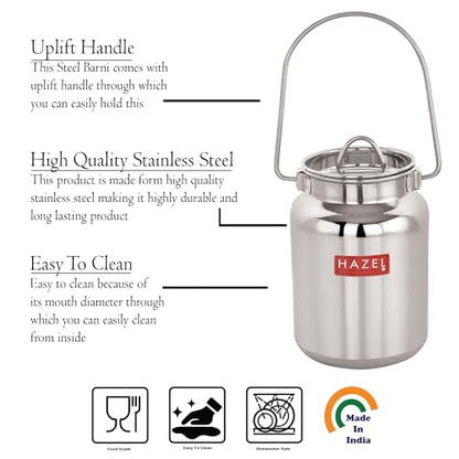 HAZEL Milk Can with Airtight Lid and Handle | Stainless Steel Grease Oil Pot | Milk Kitchen Storage Container - size: 169 Fl.Oz