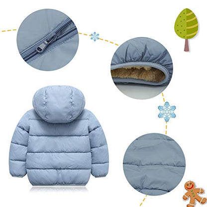 Happy Cherry Boys Girls Winter Thick Jacket Warm Fleece Fur Lining Zipper Hooded Windproof Coat Outwear for 1-7 Years - color: Grey, size: 9-18 Months