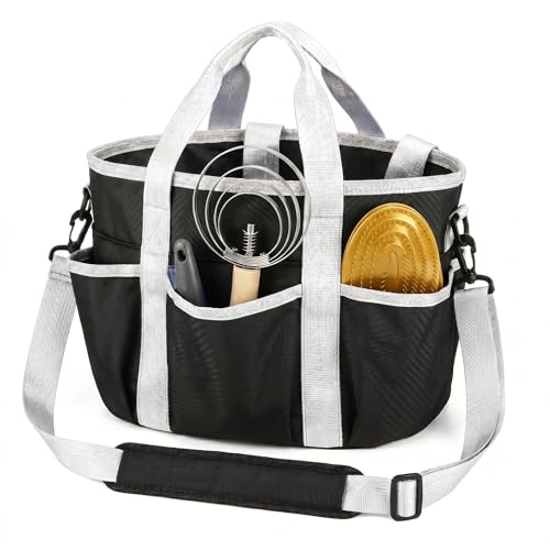 Horse Grooming Tote Bag with 6 Pockets & Drawstring Closure, Portable Grooming Bag for Horses, Waterproof Tack Bag with Shoulder Strap for Horse Grooming Supplies, Equestrian Grooming Kit Organizer