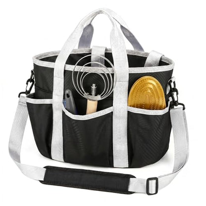 Horse Grooming Tote Bag with 6 Pockets & Drawstring Closure, Portable Grooming Bag for Horses, Waterproof Tack Bag with Shoulder Strap for Horse Grooming Supplies, Equestrian Grooming Kit Organizer