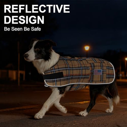 BEAUTYZOO Dog Winter Coat for X-Large Dogs, Waterproof Canvas Jackets - color: Beige Plaid, size: XL(Chest Girth 34"-45", Back 24", Neck 24"-29")