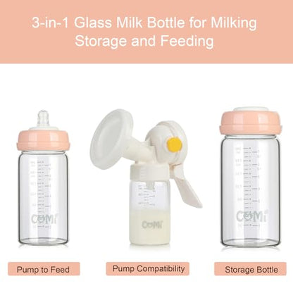 COMI Wide Neck Glass Breastmilk Collection n Storage Bottle, 8oz with Screw Ring Sealing Disk; Re-markable Sealing Disc. BPA Free, Fits Breast Pumps & Nipples (2 Pink Lids) - style: 240ml 2PINK