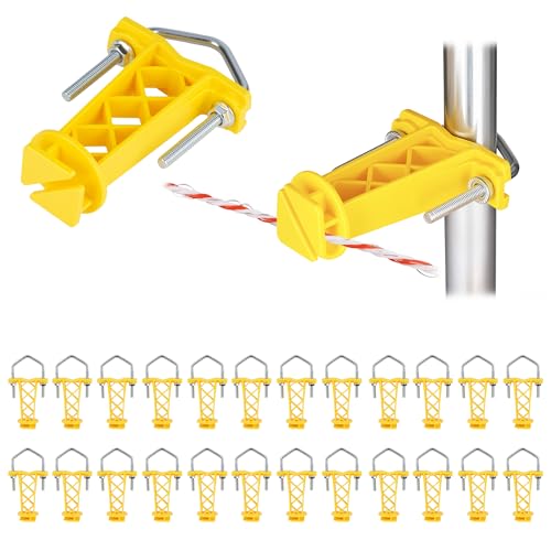 25 Pcs Yellow Tube Electric Fence Insulators Extender with U-Bolt - color: Yellow, size: 25 Pack