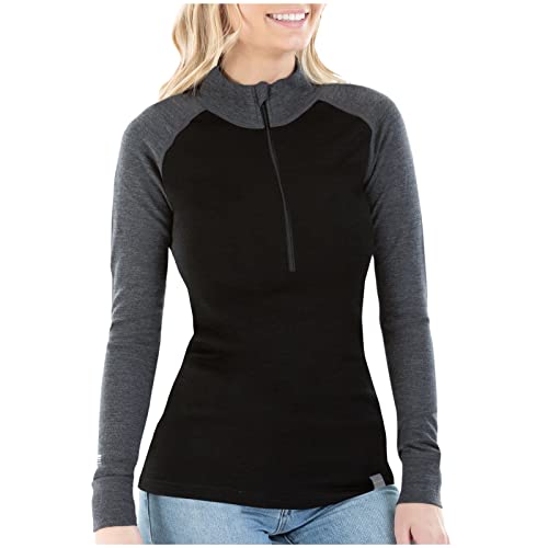 MERIWOOL Womens Base Layer 100% Merino Wool Midweight 250g Half Zip Sweater for Women - color: Gray Black, size: Small