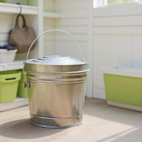 6-Gallon Galvanized Steel Storage Can with Lid, Heavy-Duty Metal Trash Can for Outdoor, Indoor Use, Pet Food Container, Bird Seed Storage, Ash Bucket, Rodent Proof, Ideal for Garage, Garden, Patio