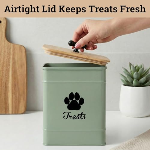 Dog Treat Container Airtight, 6"W x 8"H, Powder Coated, 12 Cup Capacity - color: Sage Green