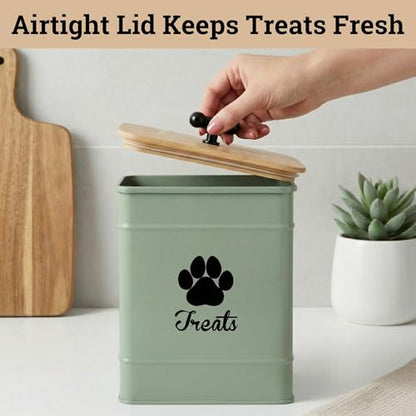 Dog Treat Container Airtight, 6"W x 8"H, Powder Coated, 12 Cup Capacity - color: Sage Green