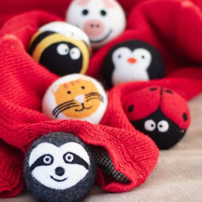 Friendsheep Wool Dryer Balls (6 Pack XL - Critter Camp) | Reusable fabric softener alternative Organic wool, handmade, fair trade, hypoallergenic, eco-friendly, plastic-free - color: Critter Camp, size: 1 Count (Pack of 6)