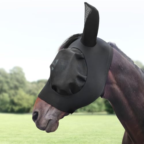 3D Stretch Mesh Horse Fly Mask with Ears (Black, Full) - color: Black, size: FULL