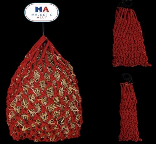Majestic Ally 2”x2” Holes Highly Durable Very Sturdy 36" Hay Net with for Horses, Goat etc. - color: Red