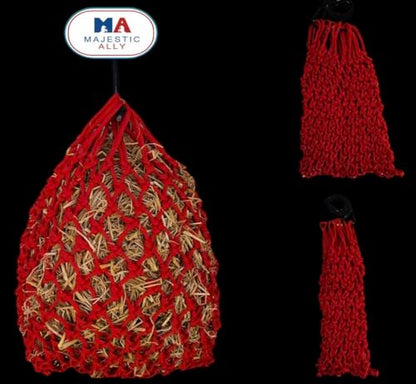 Majestic Ally 2”x2” Holes Highly Durable Very Sturdy 36" Hay Net with for Horses, Goat etc. - color: Red