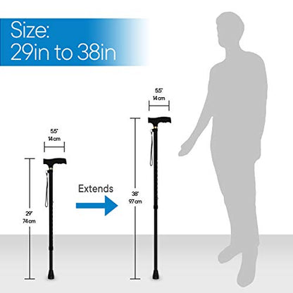RMS Walking Cane - Adjustable Walking Stick - Lightweight Aluminum Offset Cane with Ergonomic Handle and Wrist Strap - Ideal Daily Living Aid for Limited Mobility - color: Black
