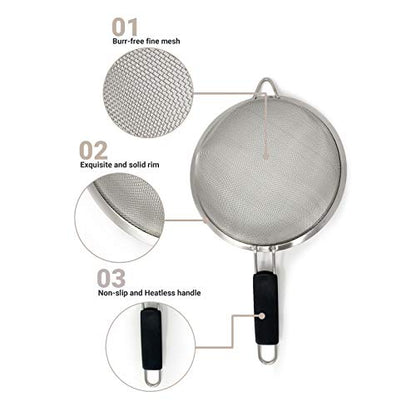 Fine Mesh Strainer Set of 3, Stainless Steel with Insulated Handle Sieves